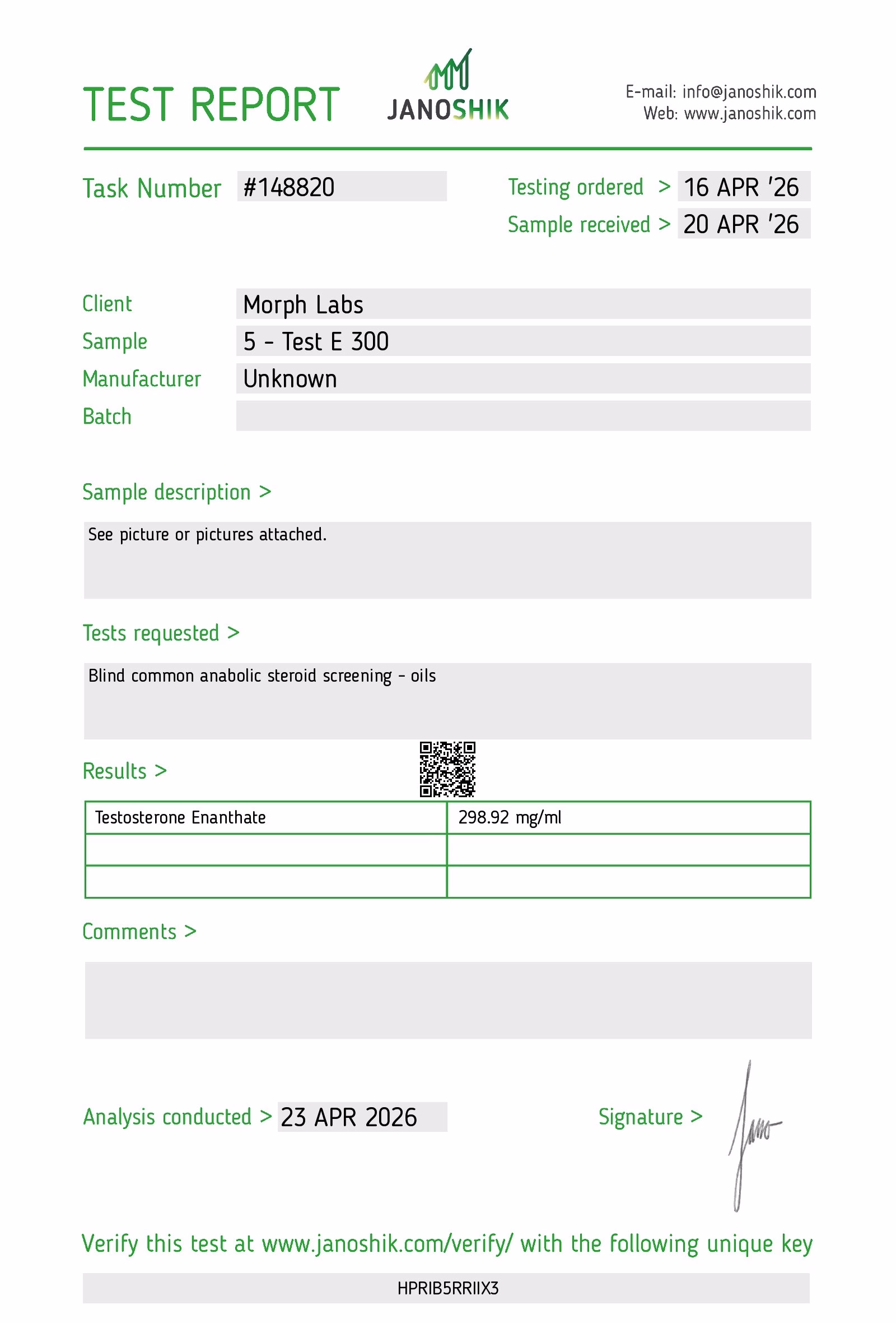 morph labs test e 300 lab test results